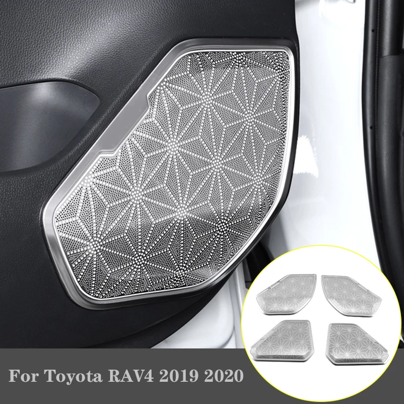 Interior Stereo Audio Speaker Car Side Door Loudspeaker Stereo Bezel Ring Garnish Cover Trim For Toyota RAV4 RAV-4 2019 2020