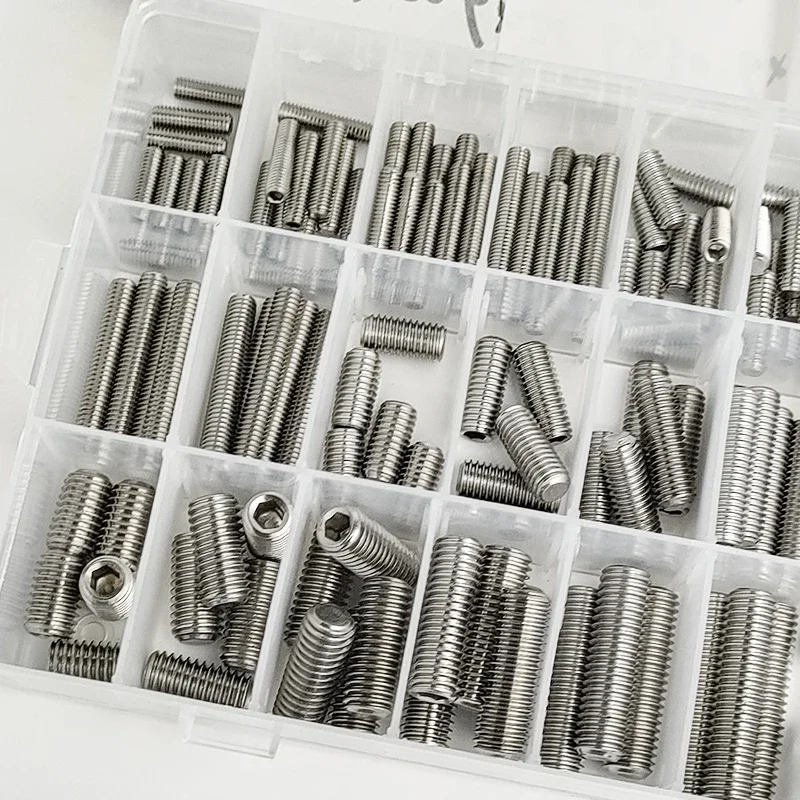 Kit Berbagai Ukuran Sekrup DIN913 Baja Hitam, Baja Anti Karat 304, Sekrup Allen Hexagonal, Sekrup Datar, Sekrup Grub M3/M4/M5/M6/M10