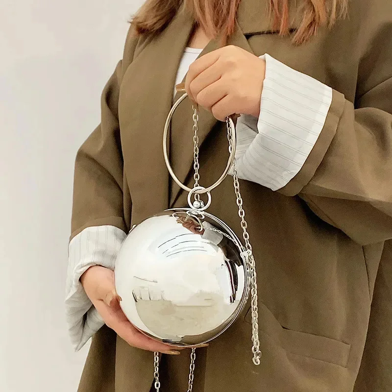 New Round Ball Evening Bag Luxury Women Bright Surface  Acrylic Chain Shoulder Bag Handbag Fashion Party Chain Handbag Purse