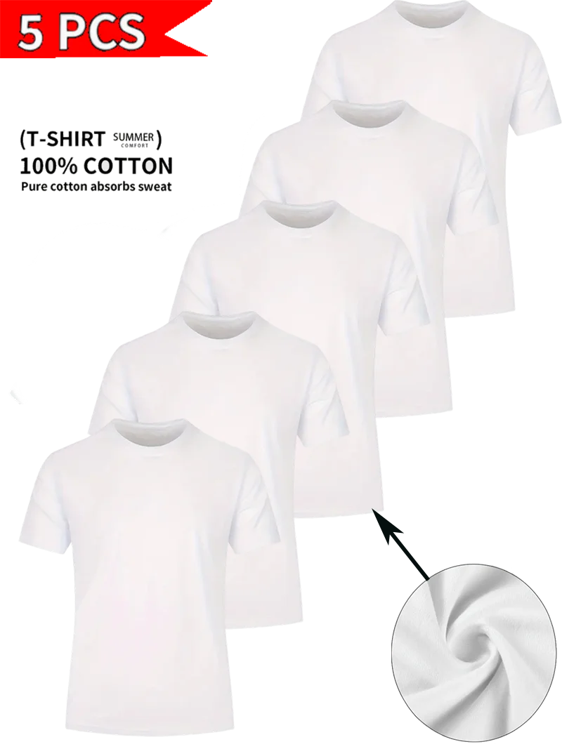 

Round Neck T-Shirt 5-Piece Comfort White Ultra-Light Men's Quick-Drying Breathable Sweat-Absorbent Shirt Suitable for Fitness Gy