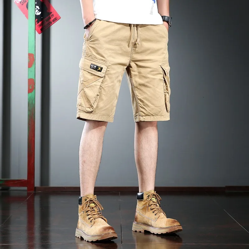 

2022 Fashion Cargo Shorts Men Summer Casual Multi-Pocket Khaki Cotton Drawstring Baggy Short Pants