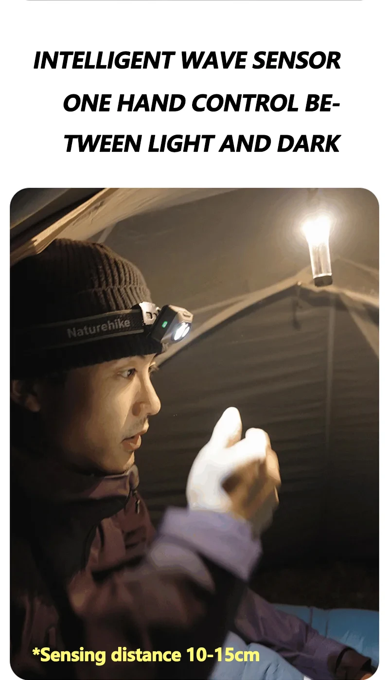 Naturehike Camping-Stirnlampe, intelligentes Induktions-LED-Licht, Outdoor-Wandern, wasserdicht, ultraleicht, verstellbares Kopfbandlicht – Detail 13