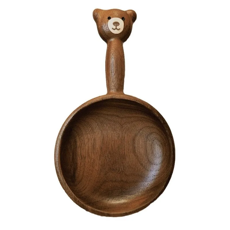 

Japanese cute bear wooden bowl wooden plate fruit snacks dessert nut bowl whole wood integrated black walnut cherry wood