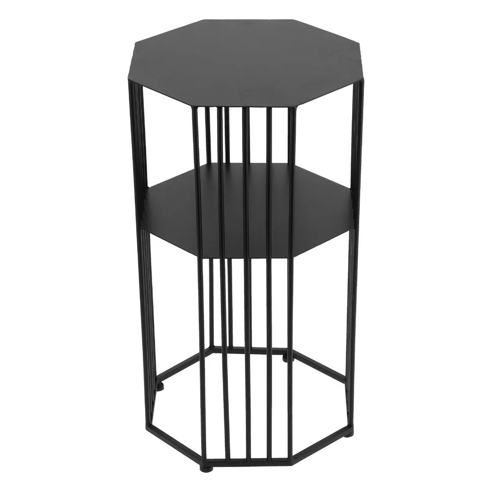 2‑Layer Wrought Iron Side Table End Sofa Table Storage Shelf for Living Room Black