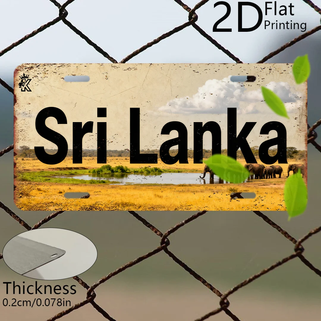 2D Flat - 1pc 2D Flat Printing | Retro Aluminum Decorative Plaque & Statues, Sri Lanka'S Elephant Herd Scenery, Tropical Grassla