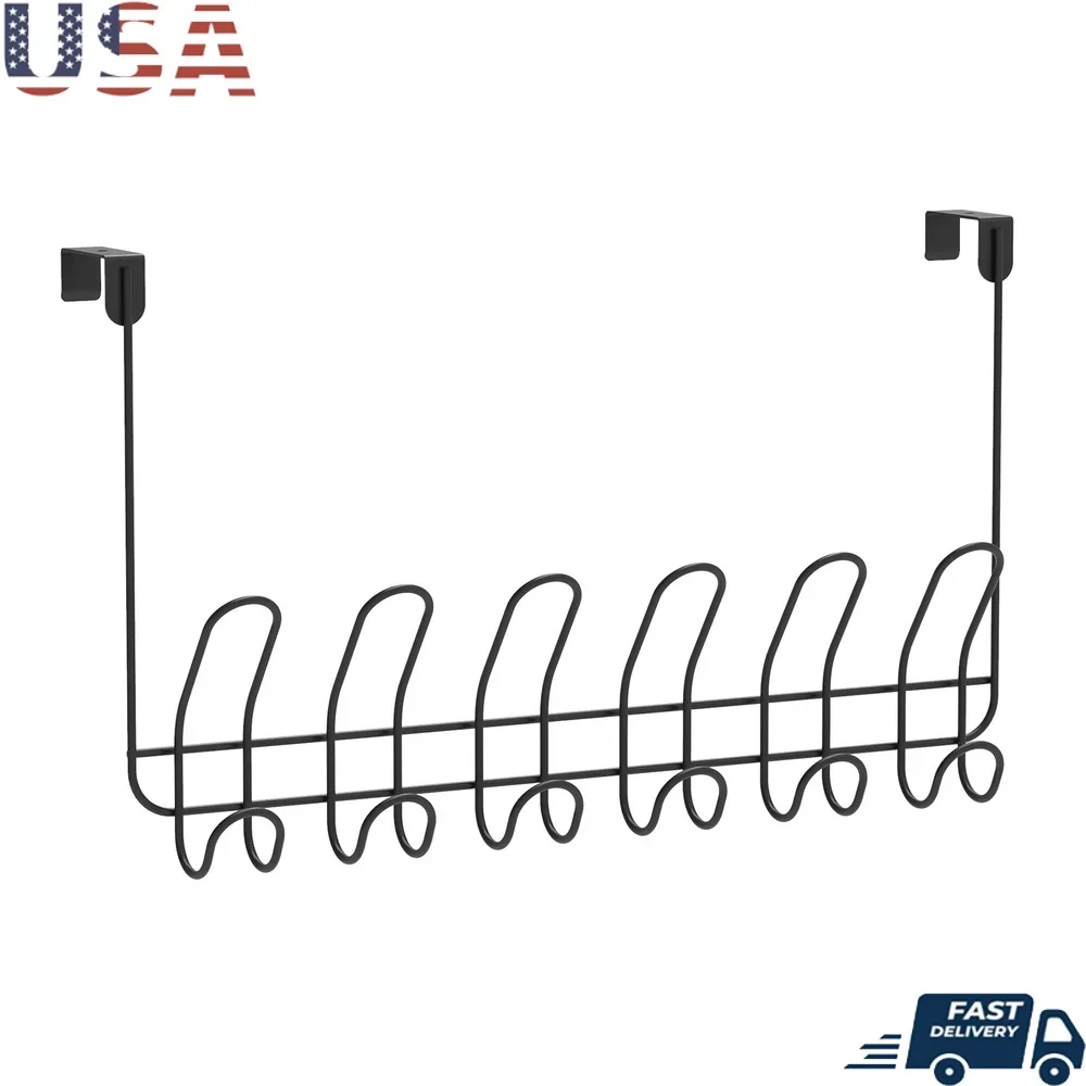 

Over-the-Door 6-Hook Rack No Drilling Storage Solution Towel Robe Organizer Durable Metal Bathroom Closet Storage Hooks