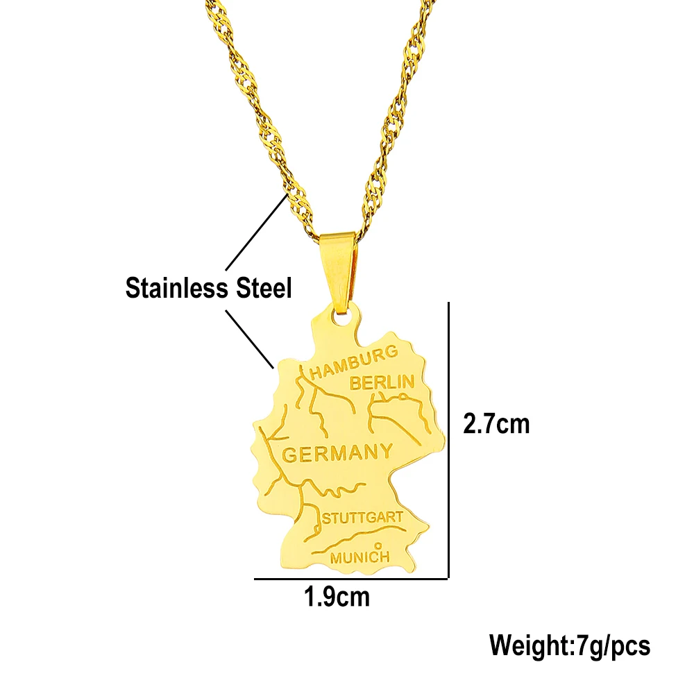 Mode Deutschland Karte Flagge Anhänger Halskette Edelstahl Männer Frauen Deutschland Karten Schmuck Geschenk – Detail 8