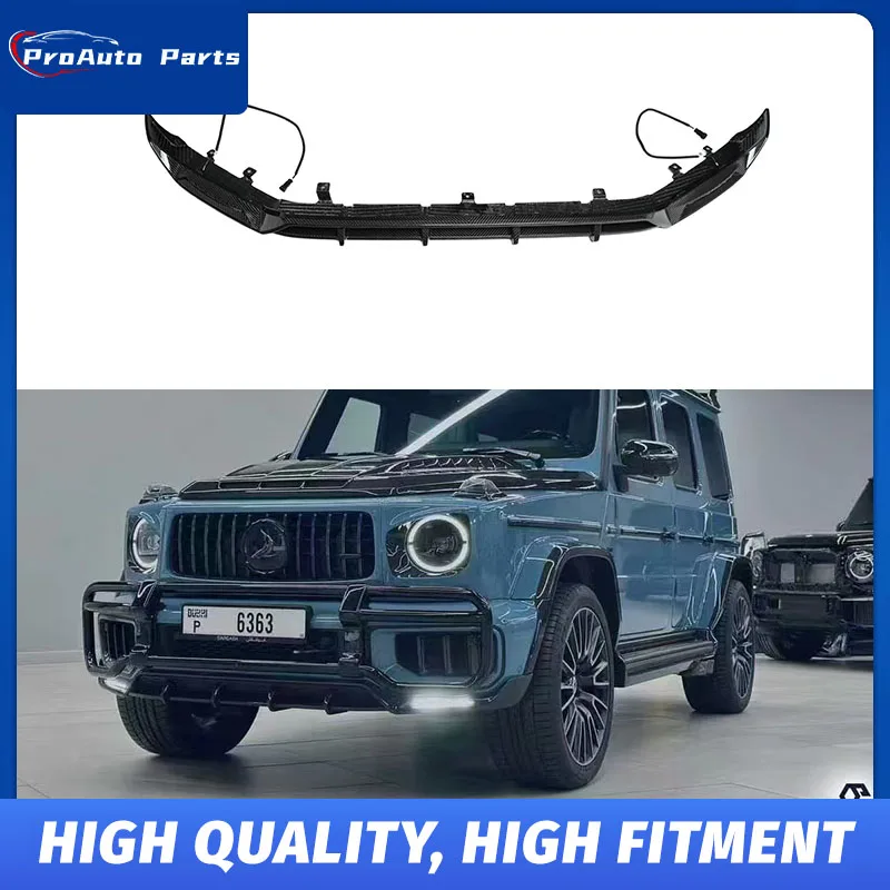 

Для G63 W465 TOPCAR сухой карбоновый передний сплиттер со светодиодными дневными ходовыми огнями W465 G63 сухой карбоновый передний спойлер для губ
