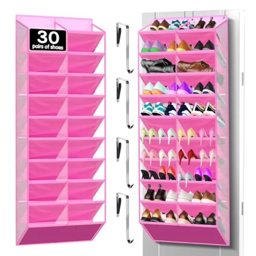 

10-ярусный органайзер для обуви на дверь, 20 карманов, вмещает 20-30 пар, из прочной ткани Оксфорд с шестиугольной сеткой, для ботинок и кроссовок