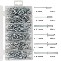 Multiple Sizes Aluminum Dome Head Blind Pop Rivets Assorted Set,215Pcs Aluminum Rivet Kit Copper Nails Remaches