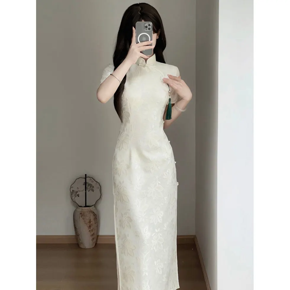 Chinese Style Cheongsam Summer Champagne Color Engagement High-End Temperament Improved Qipao Dress Women Mandarin Dress CH-216