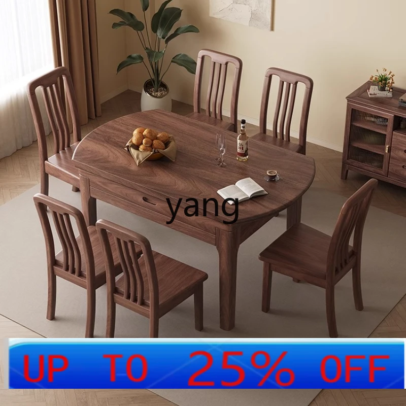 

Lmm solid wood folding dining table and chairs eating table household retractable round dining table