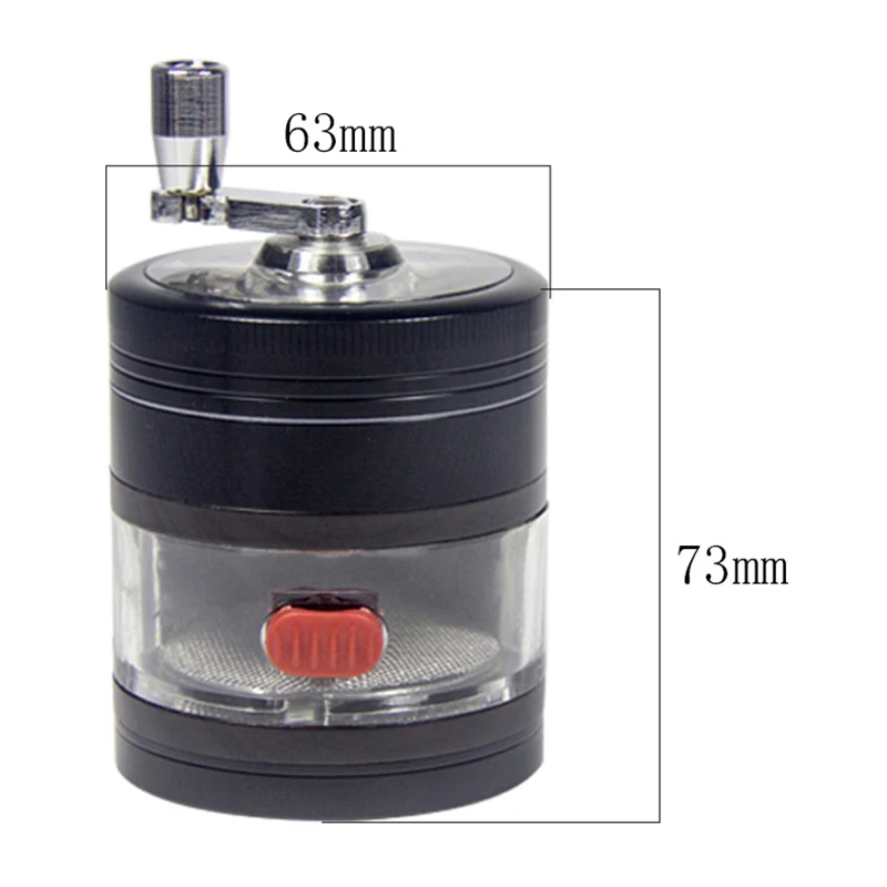 4 Layers Hand Crank Tobacco Grinder Crusher with Drawer 63MM Tobacco Herb Grinder Crusher Mill Hand Muller Grindering Tools