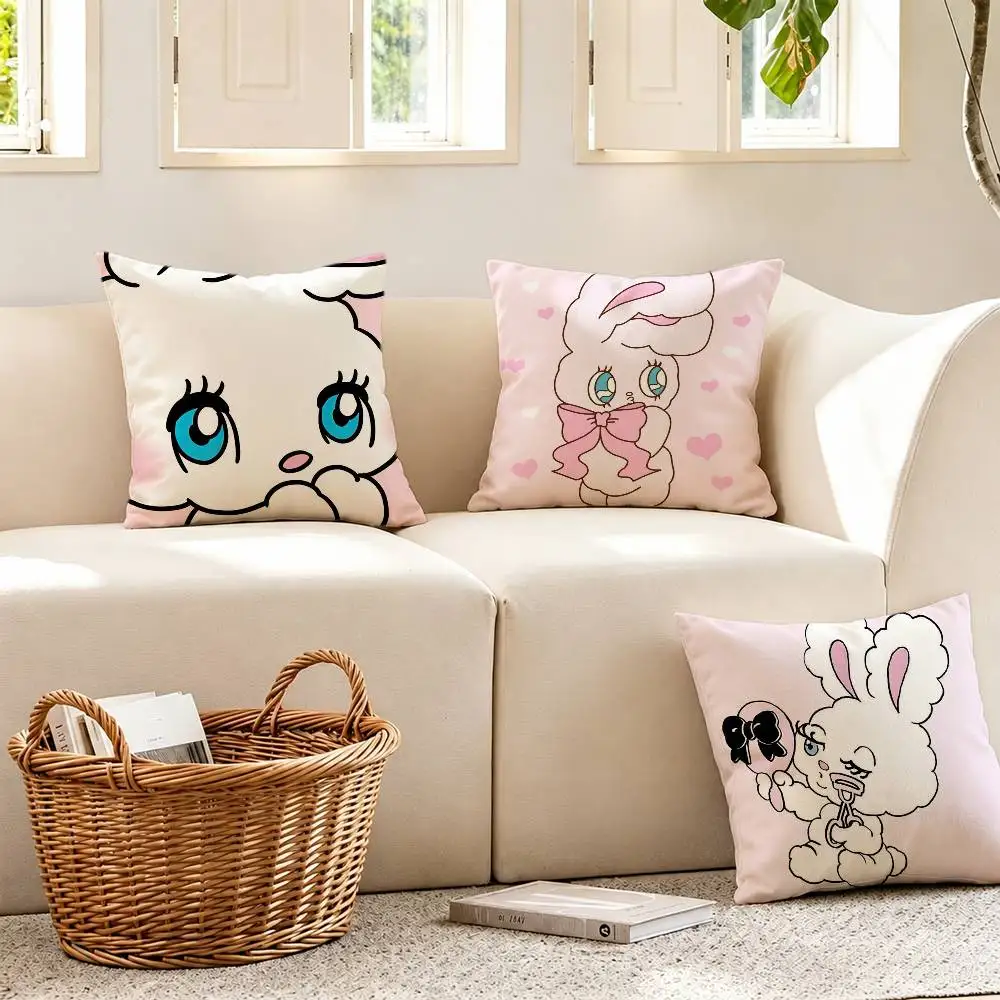 E-Esther Bunny Pink Pillow Case for Sofa Living Room Home office Decor Protective Cover