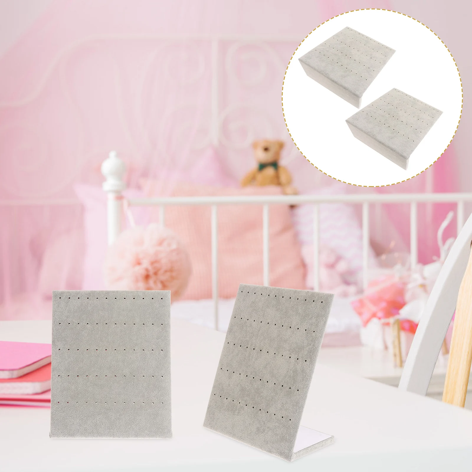 

2Pcs Ear Studs Display Stand Flannelette Jewelry Holder for Selling Earrings Storage Rack Box Retail Home Shop