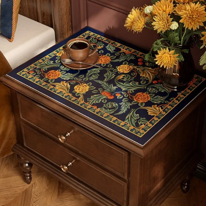 Vintage Baroque Floral Bedside Table Mat Waterproof Oilproof Leather Cabinet Cover Anti-scratch Decorative Nightstand Pad