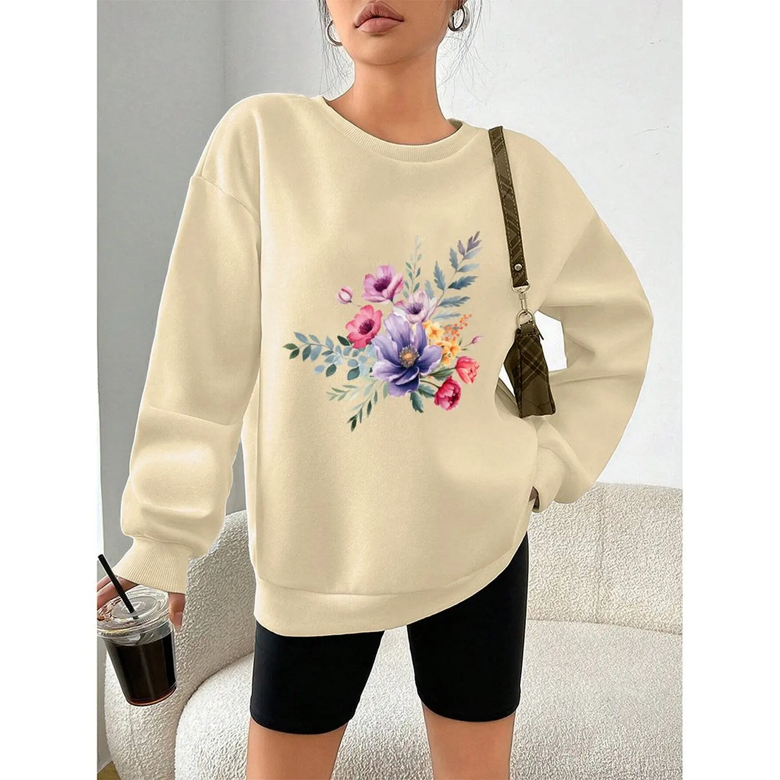 

Women's Sweatshirts O-Neck Printed Pattern Loose Casual Sports Pullovers Comfortable Velvet Long Sleeve Sweater Winter For Women