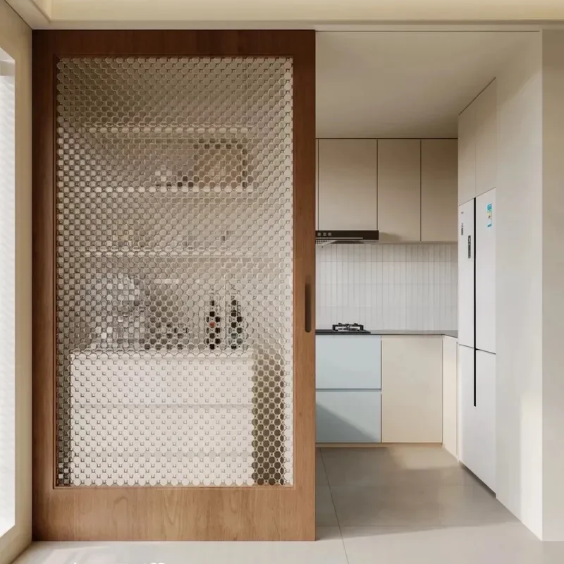 Walnut Color Kitchen Sliding Door Ghost Door Linear Track Solid Wood Multi Layer Paint Bathroom Glass Suspension Door