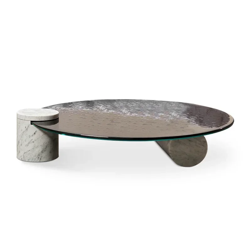 

High-end water ripple coffee table wabi sand wind gray glass bubble noodles round coffee table marble designer creative
