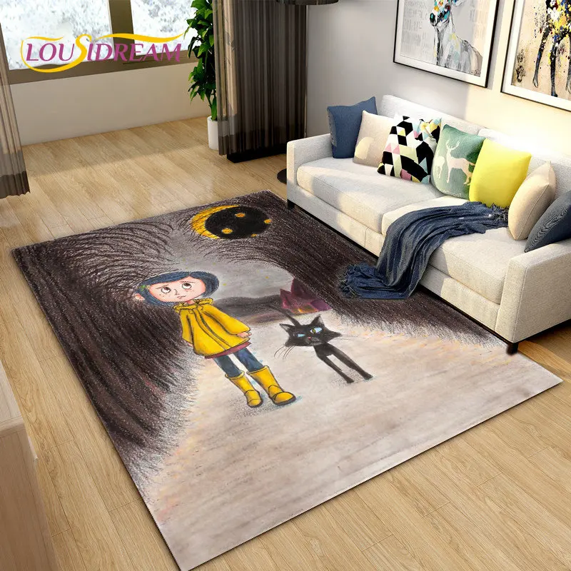 3D Cartoon Coraline Area Rug,Carpet Rug for Living Room Children\'s Bedroom Sofa Yoga,Kids Play Game Crawling Non-slip Floor Mat