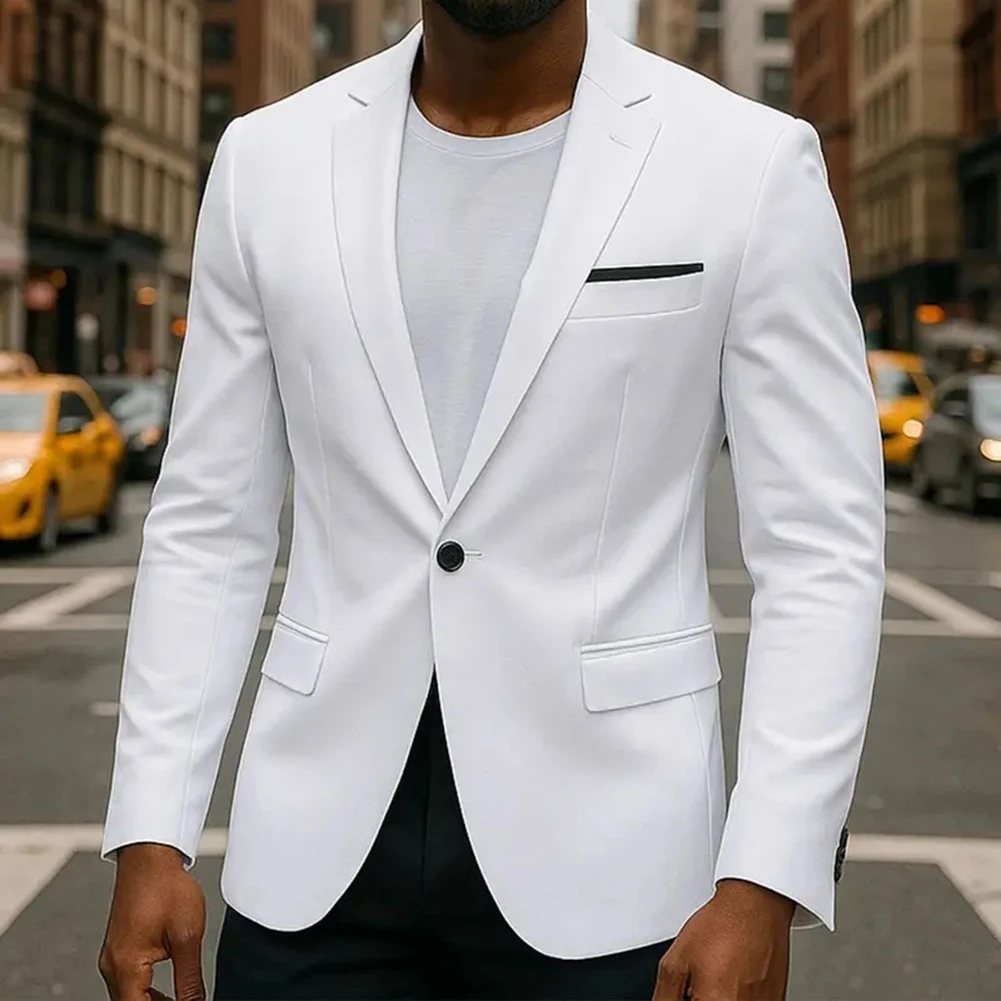 

Casual Business Blazer Jacket for Men with Korean Slim Fit Single Button Suit Blazer for Formal and Vacation Use