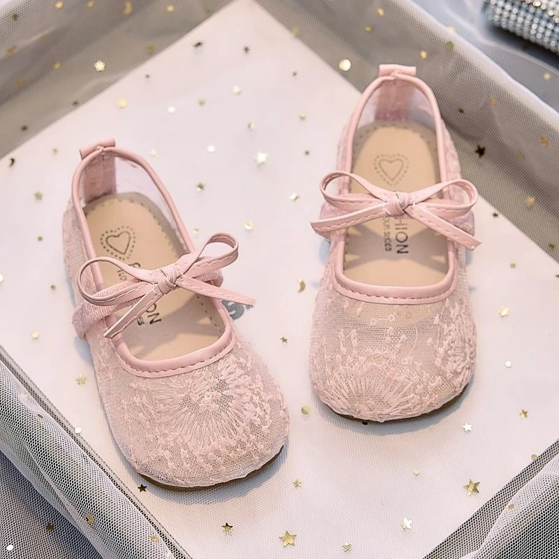 2026 Summer Fashion Bow Girls Breathable Mesh Mary Jane Sandals Lightweight Kids Stylish Comfortable Flats