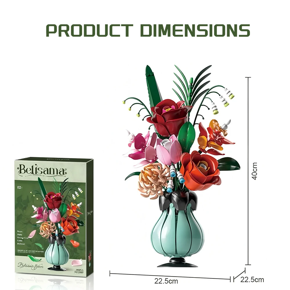 566 pezzi bouquet di fiori blocchi di costruzione con vaso decorazione della casa bambini assemblaggio fai da te giocattoli compleanno Natale ragazze regalo di San Valentino