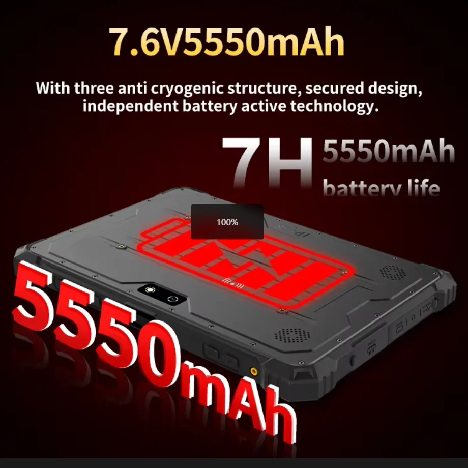 Tableta industrial CENAVA A10R 5G de 10.1″ con 8 núcleos, 16G de RAM, 256G de SSD, Android 12, 700nit, IP68, NFC, WIFI6, BT5.0, 5550mAh, doble cámara