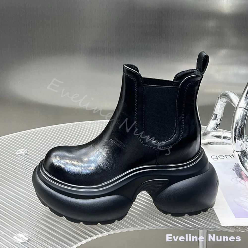 Height Increasing Chelsea Boots Women New Round Toe Genuine Leather Platform Slip On Ankle Boots 2026 Retro Fashion Solid Boots view 5