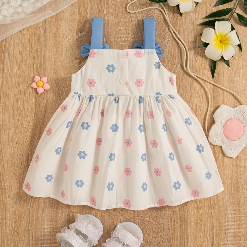 (0-3) Baby Girl Dress Summer Baby Girl Flower Full Print Sleeveless Princess Dress Cotton Fashion Comfortable Strap Dress