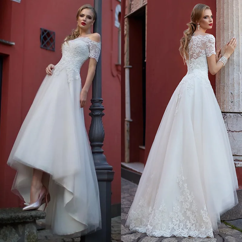 Vestidos de casamento longos para mulheres, lindos vestidos de noiva, apliques de renda com gola alta, princesa tule linha A, robe fashion