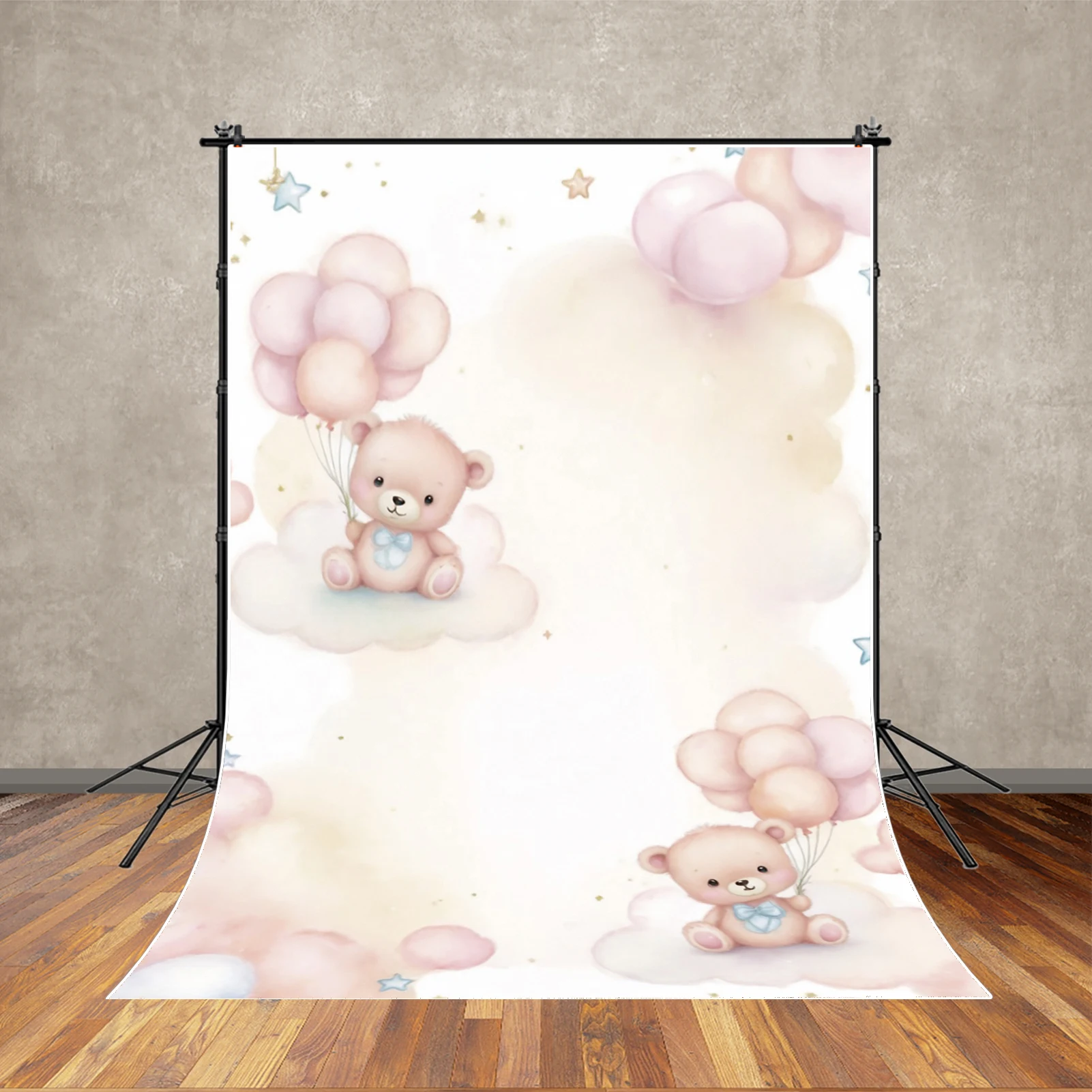 MOON.QG ballon fleur anniversaire toile de fond nuages ours bébé gâteau Smash filles photographie fond joyeux anniversaire fête décor