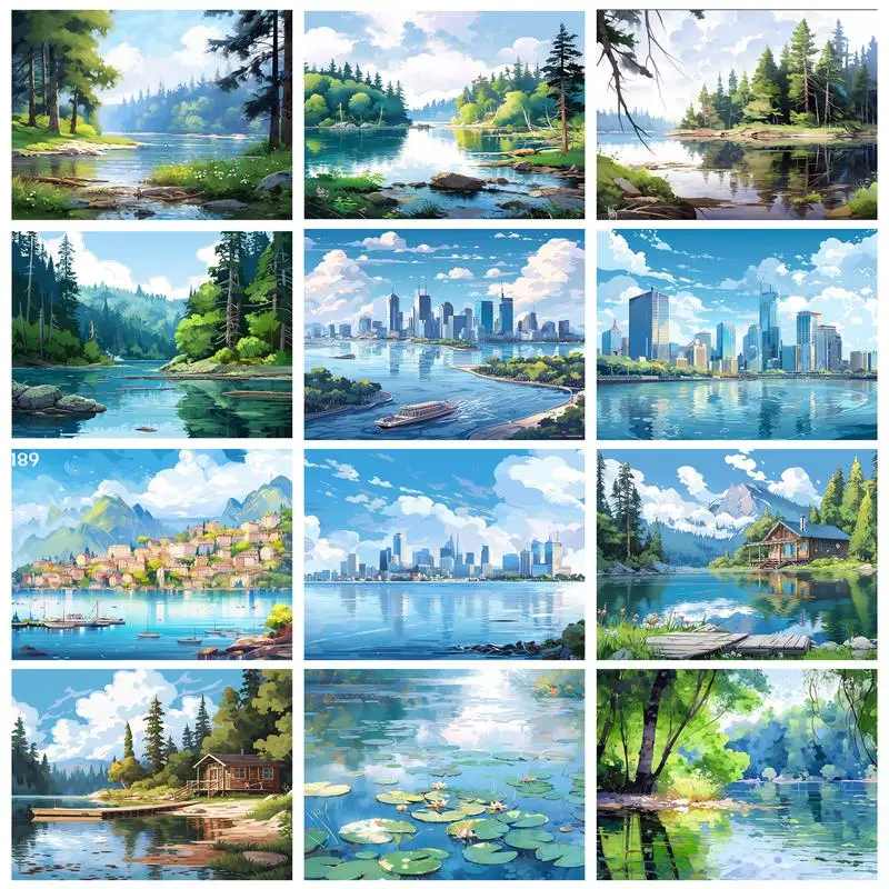 

RUOPOTY Paint By Numbers Landscape Forest Creek Kit With Frame Painting On Canvas Acrylic Paints For Home Wall Decoration Painti