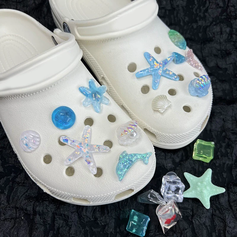 1Set Hole Shoes Summer Shoe Starfish Pearl Shell Decorative Shoe Accessories Buckle Accessories Removable DIY Decor Gift image 2