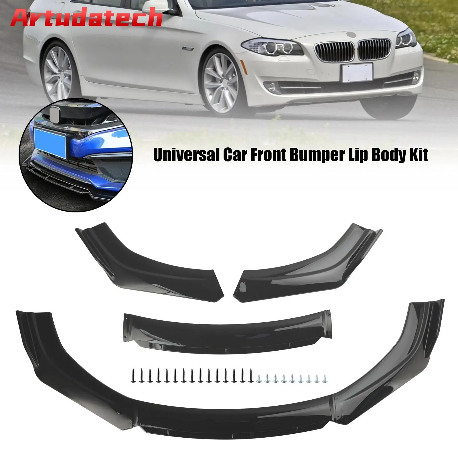 

Artudatech 4PCS Universal Car Front Bumper Lip Body Kit Splitter Diffuser Protector Black