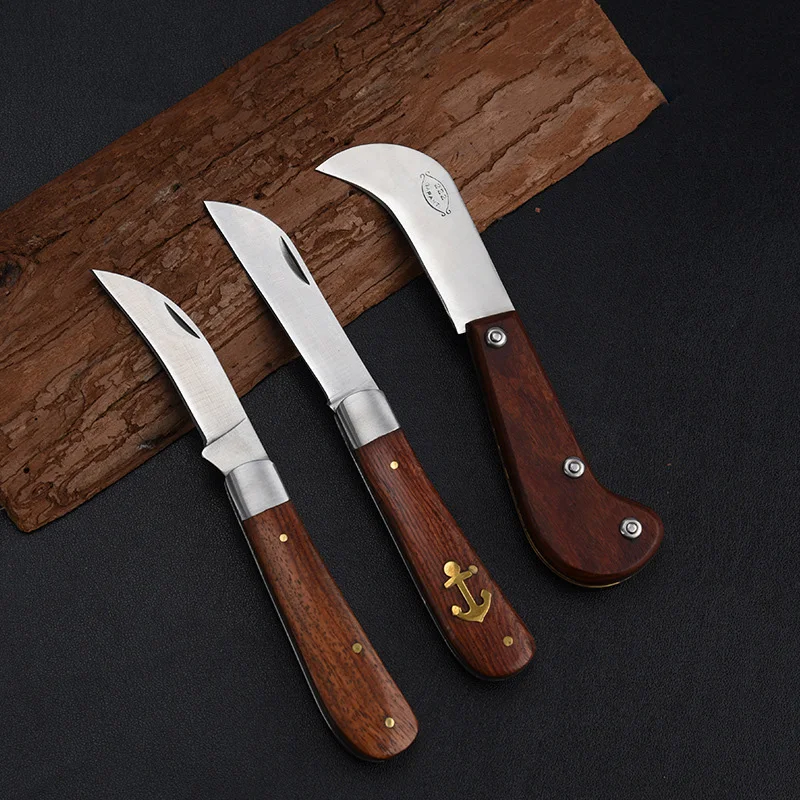 

1Pcs Mushroom Knife Stainless Steel Wooden Handle Folding Gardening Pocket knives Outdoor Camping Survival Tools EDC Fruit Knife
