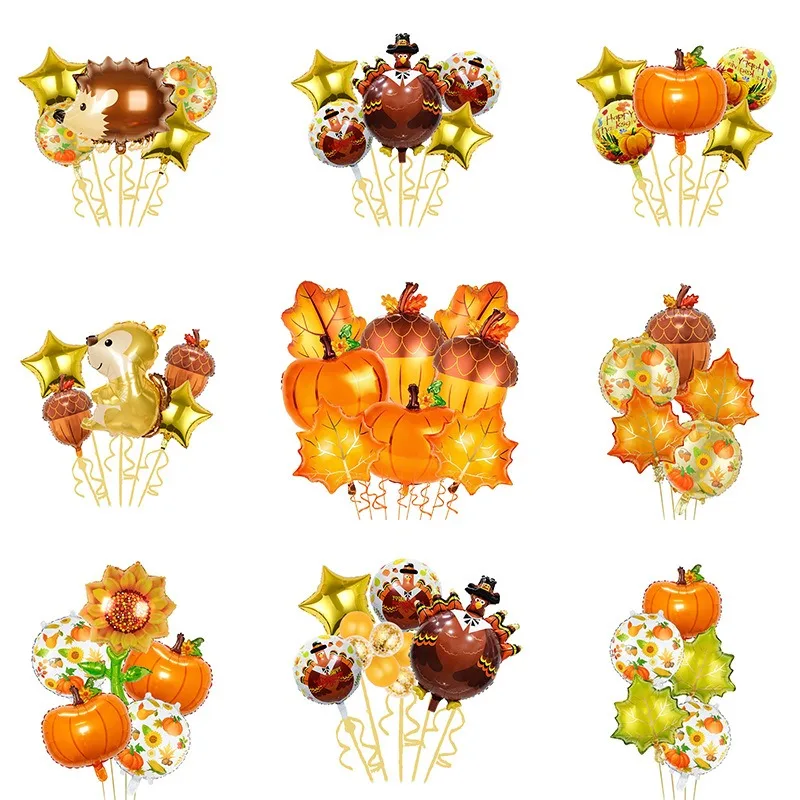 Disney Thanksgiving Party Decoration Pumpkin Pineapple Autumn Maple Leaf Turkey Aluminum Film Balloon Set