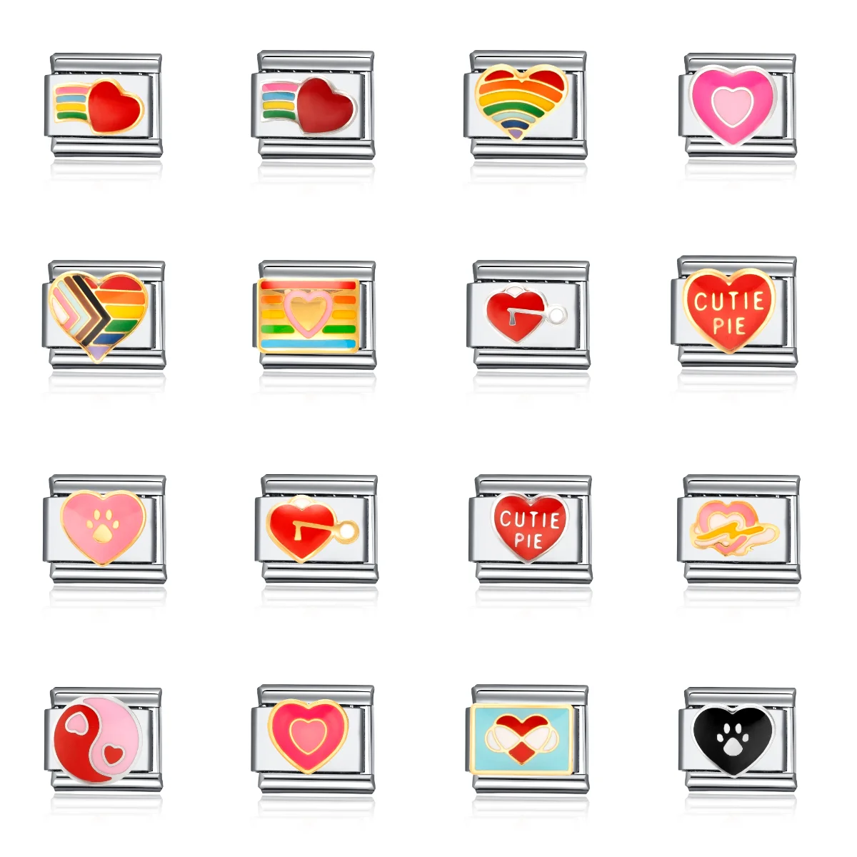 

New Fashion Fresh Heart Dripping Oil Italian Link Bracelet Personality Gift Stainless Steel Jewelry DIY Making