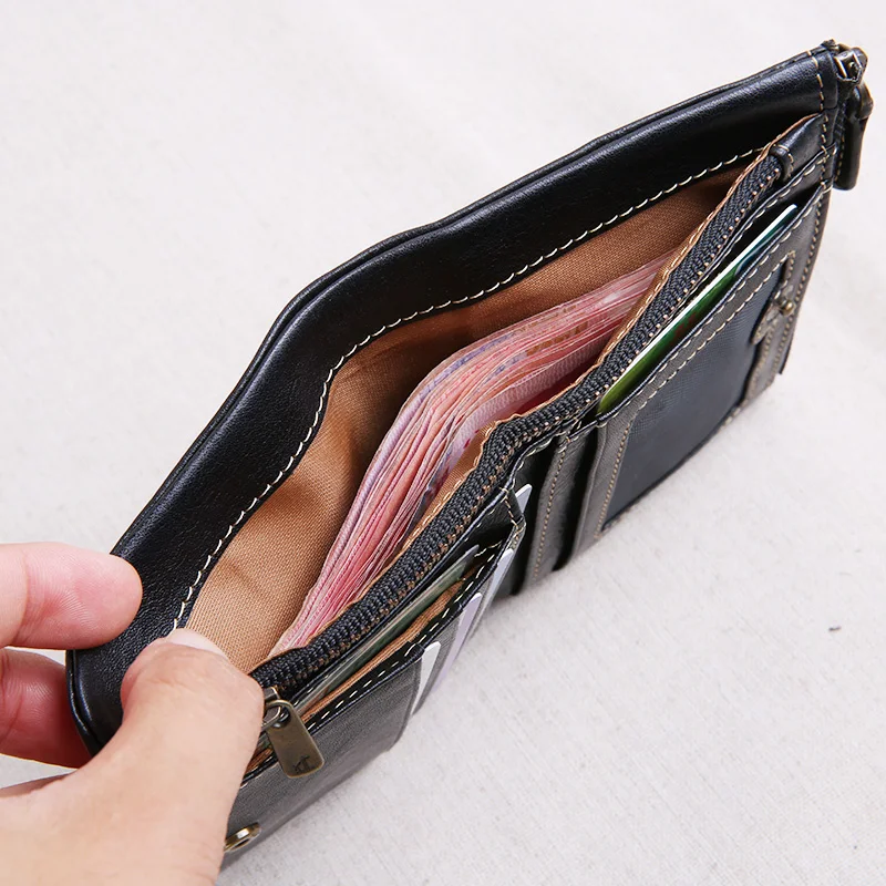 Simple casual handmade vegetable tanned cowhide men's short wallet fashion luxury natural real leather credit card coin purse