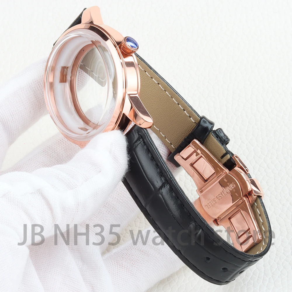 40mm Watch Case Stainless Steel Arched glass for Cocktail Time Presage nh35/nh36/nh38 Automatic Movement 35mm Dial Lether Strap