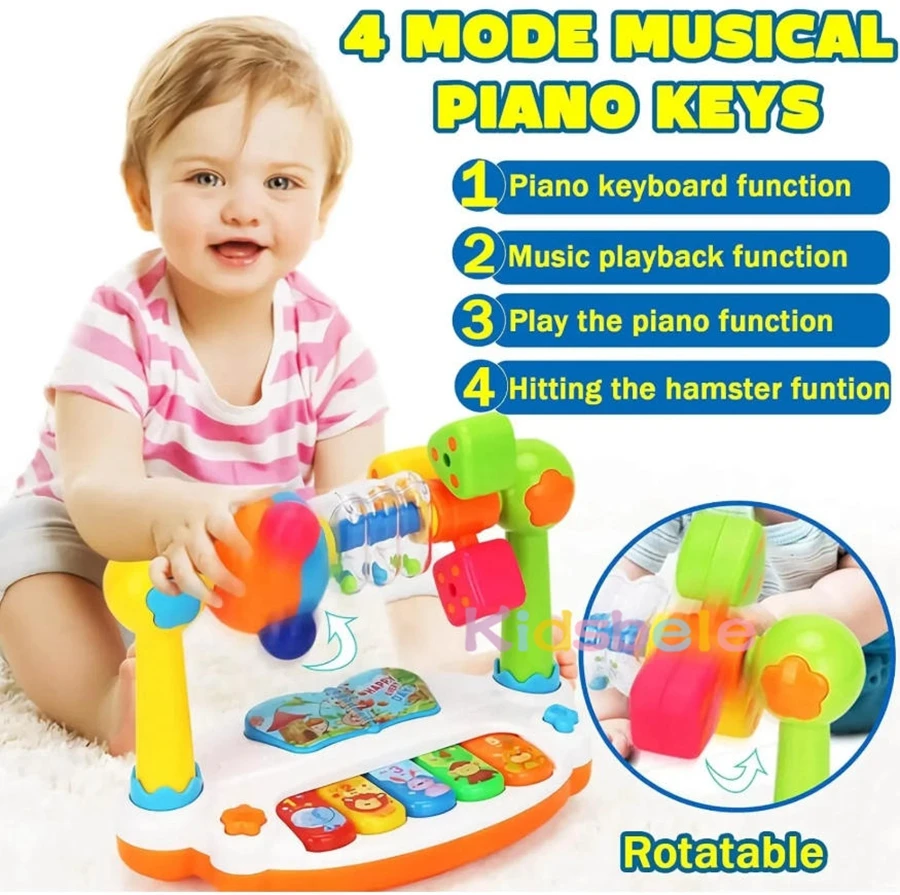 Zabawka muzyczna Montessori dla niemowląt w wieku 6–12 miesięcy, klawiatura fortepianowa z dźwiękiem i światłem, zabawka wspomagająca rozwój sensoryczny