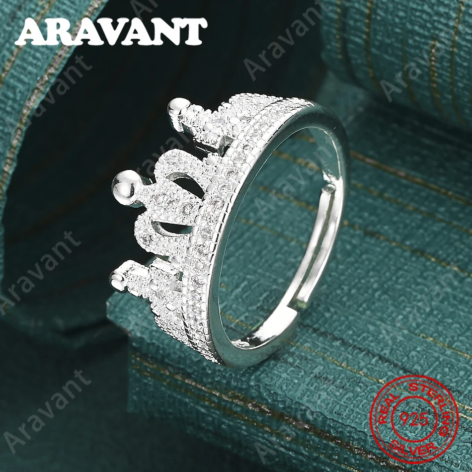 

Регулируемое кольцо из стерлингового серебра 925 пробы с цирконом в форме короны для женщин, аксессуар для повседневного использования, ювелирное украшение в подарок на Рождество