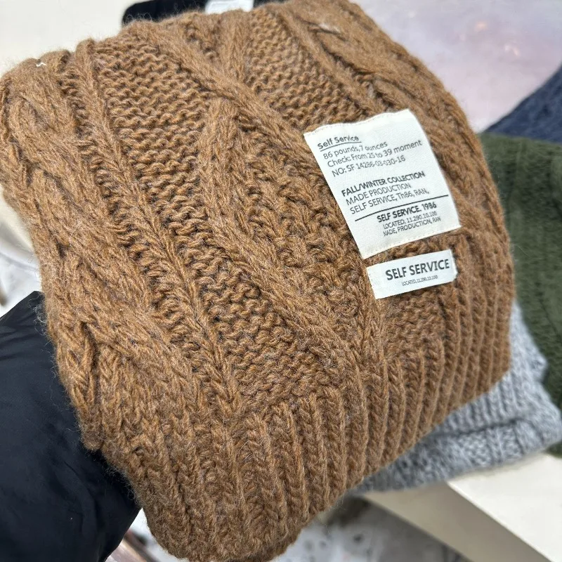 

South Korea order solid color twisted 20 wool knit label scarf thick warm winter shawl neck warmer men's