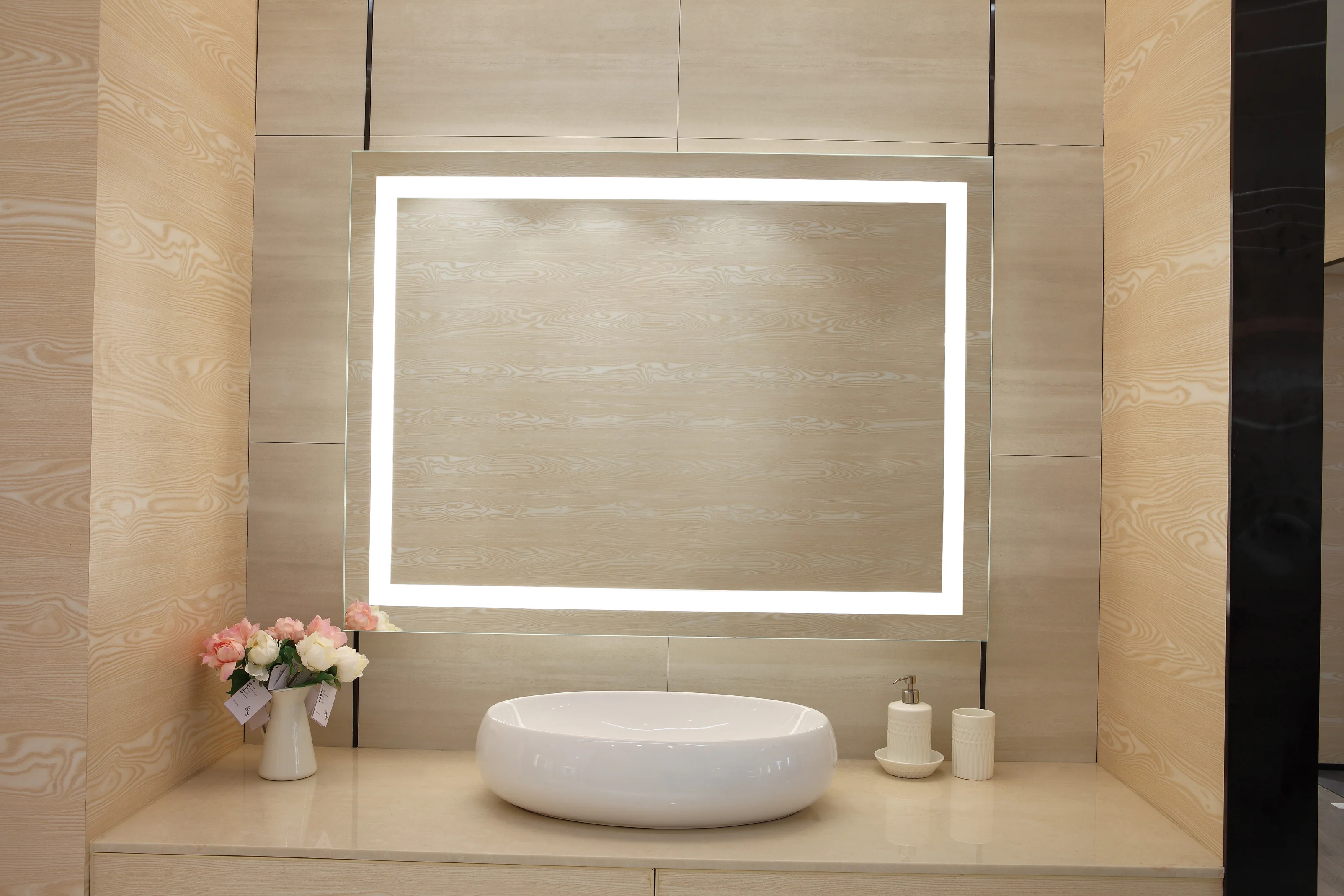 Bathroom LED Mirror Custom Hotel Modern Rectangle Waterproof IP44 with TV Illuminated Touch Screen Wall-Mounted Smart Defog