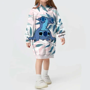 2023 Nieuwe Lente Kinderkleding Disney Casual Sport Meisjes Print Stitch Hoodie Straat Cartoon Trui Jurk Kinderkleding
