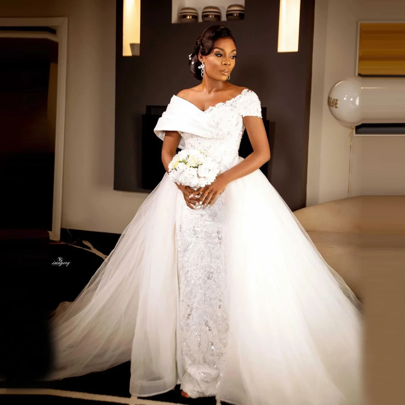 

Customized Fashion Off The Shoulder Mermaid Wedding Dresses For Bride 2023 With Detachable Train Plus Size Bridal Gown
