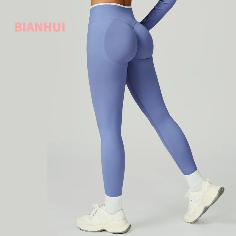 

BIANHUI New Seamless Yoga Pants Color-Block High-Waist Slim Fit Sports Running Fitness Sporty Leggings Woman Workout Clothes