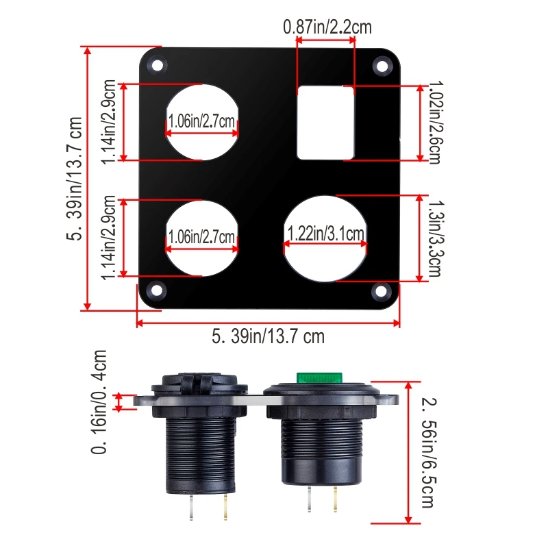 12V Cigarette Lighter Socket 3 in 1Car Dual QC3.0 USB Outlet Panel for RV Marine Boat Power Socket Charger Socket