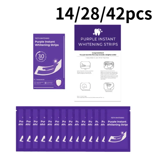 

Фиолетовые полоски для мгновенного отбеливания зубов, 14 пар – технология коррекции цвета, мгновенное осветление, бережное и безопасное для эмали средство