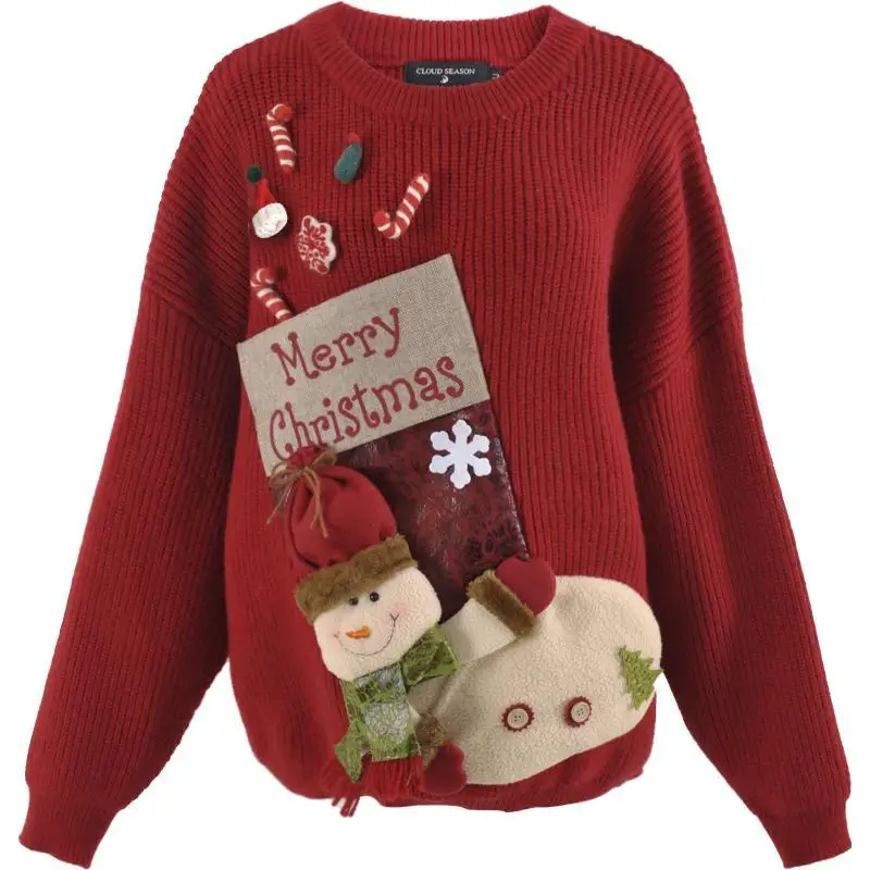 Korobov Vintage Christmas Sweater Lazy Thicken Pullover Coat Autumn Winter Cartoon 3D Decoration Knitwears Fashion Sueter Mujer